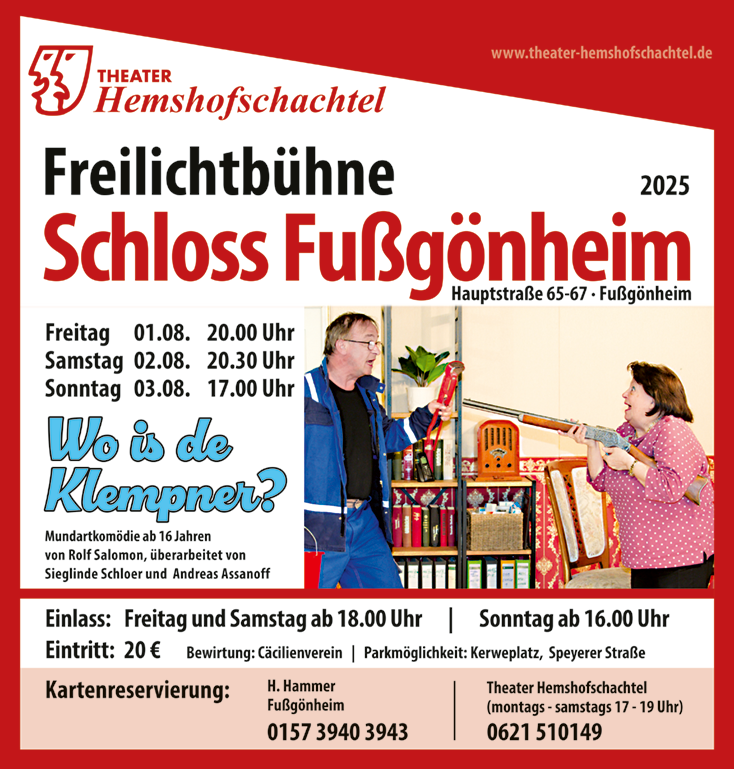 Gastspiel Fußgönheim 8/2025 - Wo is de Klempner